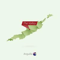 Green gradient low poly map of Anguilla with capital The Valley vector