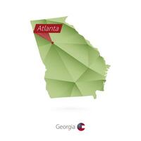 Green gradient low poly map of Georgia with capital Atlanta vector