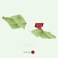 Green gradient low poly map of Samoa with capital Apia vector