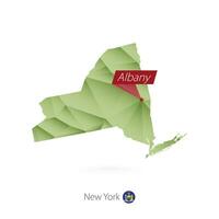 Green gradient low poly map of New York with capital Albany vector