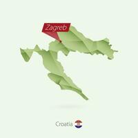 Green gradient low poly map of Croatia with capital Zagreb vector