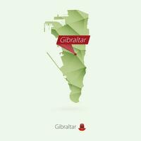 Green gradient low poly map of Gibraltar with capital Gibraltar vector