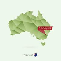 Green gradient low poly map of Australia with capital Canberra vector