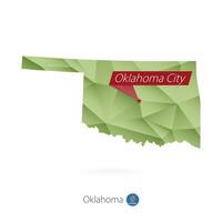 Green gradient low poly map of Oklahoma with capital Oklahoma City vector