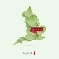 Green gradient low poly map of England with capital London vector