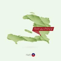 Green gradient low poly map of Haiti with capital Port-au-Prince vector