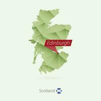 Green gradient low poly map of Scotland with capital Edinburgh vector