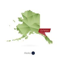 Green gradient low poly map of Alaska with capital Juneau vector