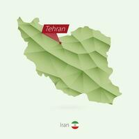 Green gradient low poly map of Iran with capital Tehran vector