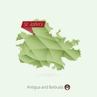 Green gradient low poly map of Antigua and Barbuda with capital St. John's vector