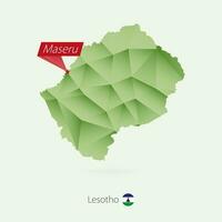 Green gradient low poly map of Lesotho with capital Maseru vector