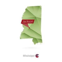 Green gradient low poly map of Mississippi with capital Jackson vector