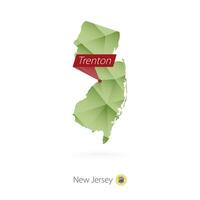 Green gradient low poly map of New Jersey with capital Trenton vector