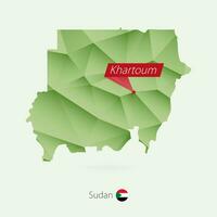 Green gradient low poly map of Sudan with capital Khartoum vector