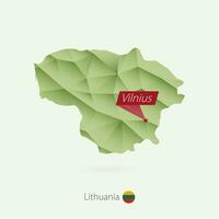 Green gradient low poly map of Lithuania with capital Vilnius vector