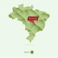 Green gradient low poly map of Brazil with capital Brasilia vector
