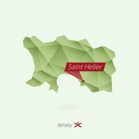 Green gradient low poly map of Jersey with capital Saint Helier vector