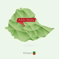 Green gradient low poly map of Ethiopia with capital Addis Ababa vector