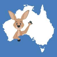 Cute kangaroo peeking out from a map of Australia vector