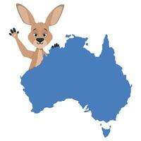 Blue map of Australia with a kangaroo waving its paw vector