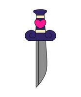 cuchillo con corazón en y2k, 1990, 2000 estilo. emo godo elemento diseño. antiguo colegio tatuaje. mano dibujado vector plano ilustración aislado en blanco antecedentes.