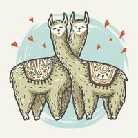 Lovers cute lama alpaca for the Valentines Day love cards. Colored vector illustration