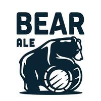 Bear with wood barrel of craft beer for bar or pab vector