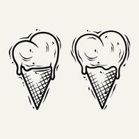 Ice cream cone like heart. Outline vector silhouette for the Valentines Day love holiday.