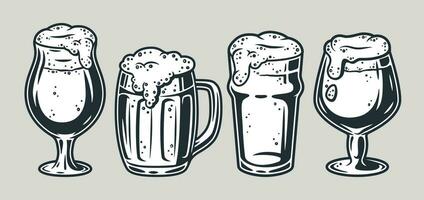 Set of beer mug with foam bar menu vector