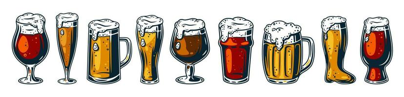 Set of beer mug with foam bar and pub menu vector