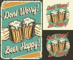 Set of poster, print with beer mug with foam vector