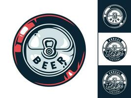 conjunto de emblema con cerveza estropeado lata para pub vector