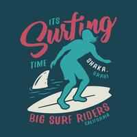 Silhouette of a man, shark, wave on surfing board vector