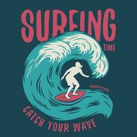 Silhouette of a man on wave on surfing board vector