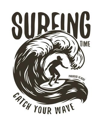 Silhouette of a man on wave on surfing board