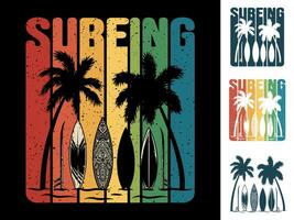 Print set of surfer beach palm and surfing board vector