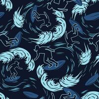 Seamless pattern for surfing. Surfboard and surfer vector