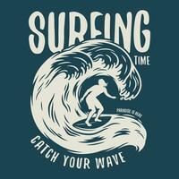 Silhouette of a man on wave on surfing board vector