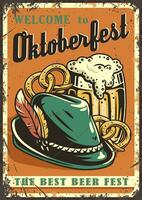 Retro poster with bavarian hat and pretzels vector