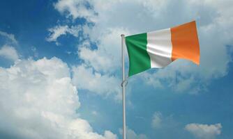 irish ireland country international flag waving blue sky background copy space siant patrick day 17 seventeen day march shamrock celtic leprechaun spring season time culture beer celebration money photo