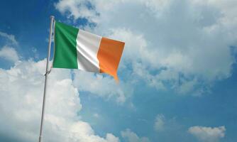 irlandesa bandera Irlanda país nacional ondulación viento azul cielo antecedentes Copiar espacio firmar nacional república 17 de diecisiete día marzo mes Santo Patricio día San Patricio día Irlanda trébol festival viaje estado foto