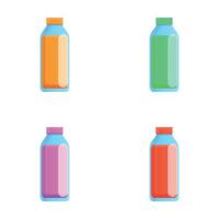 Bottle juice icons set cartoon vector. Bottle of fruit and vegetable juice vector