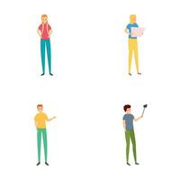 Traveling people icons set cartoon vector. Traveling men and women character vector