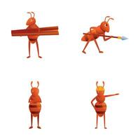 dibujos animados hormiga íconos conjunto dibujos animados vector. linda hormiga a trabajo vector