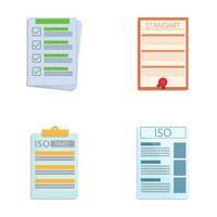 Iso standard icons set cartoon vector. Certification document with quality mark vector