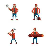 Woodcutter icons set cartoon vector. Man lumberjack while working vector