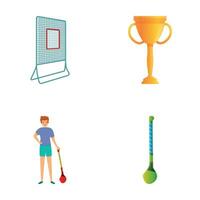 Hurling icons set cartoon vector. Player in helmet and hurling equipment vector