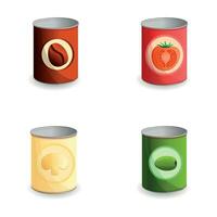 Canned product icons set cartoon vector. Metal can of preserved food vector