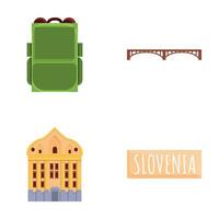 Slovenia icons set cartoon vector. Travel element with nature and architecture vector