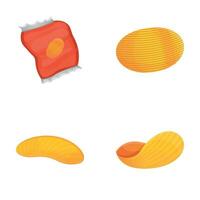 Chips icons set cartoon vector. Ripple potato chips vector